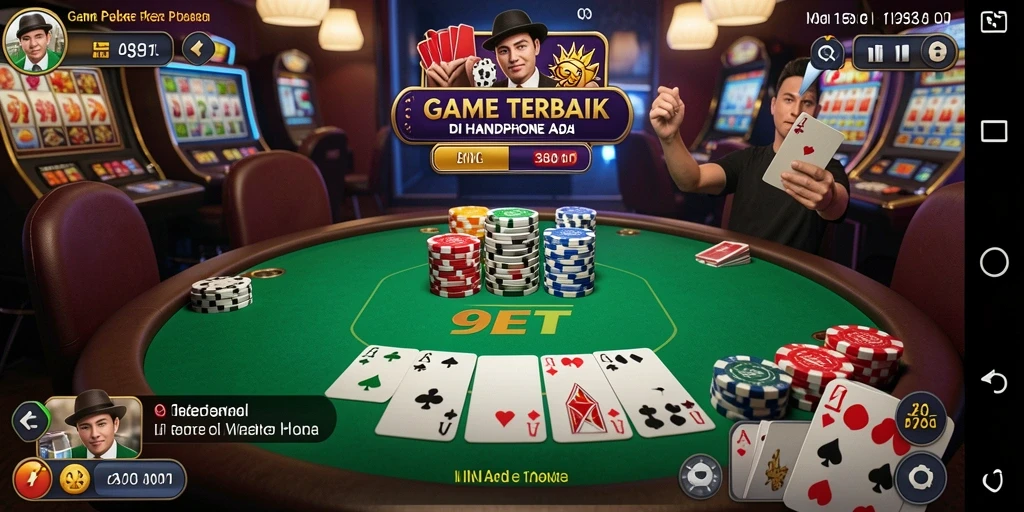 Screenshot gameplay 9ET, menunjukkan aksi poker yang mendebarkan.