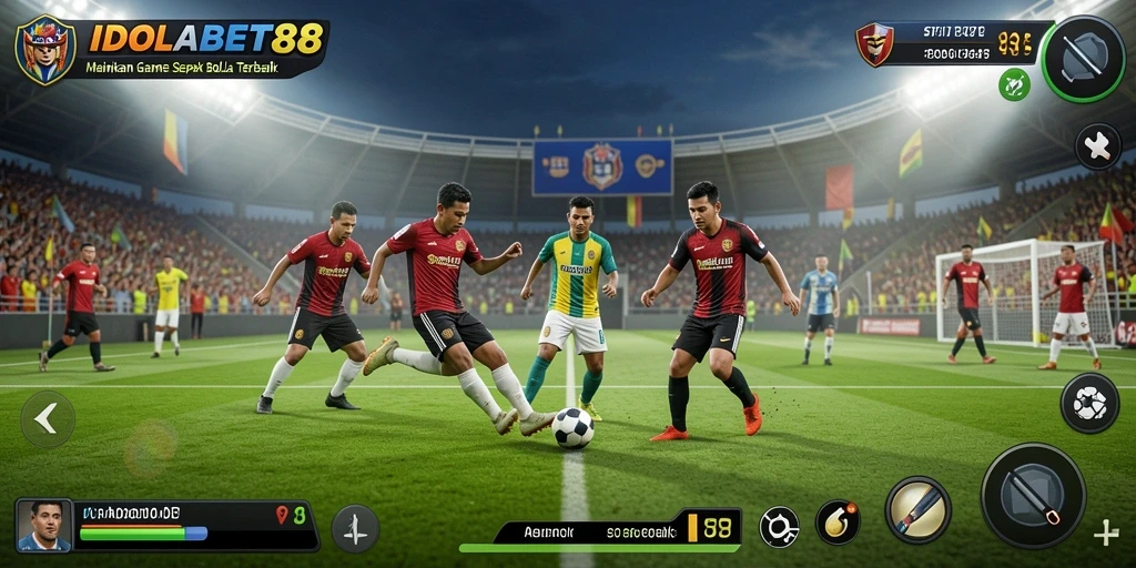 Tangkapan layar utama IDOLABET88 menampilkan aksi seru dalam pertandingan sepak bola.