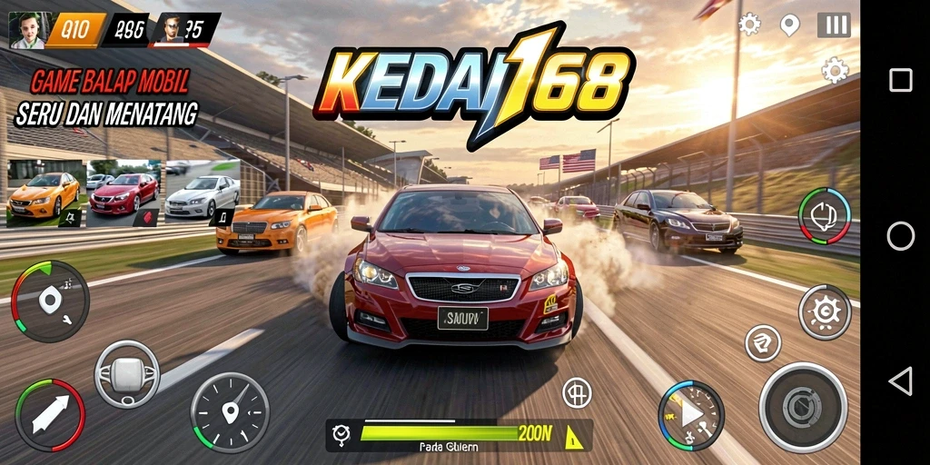 Gameplay KEDAI168 menampilkan balapan mobil yang seru dan kompetitif.