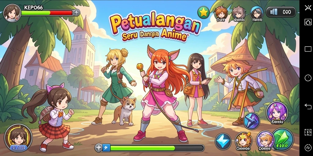 Tampilan gameplay seru dan karakter anime yang kaya warna.
