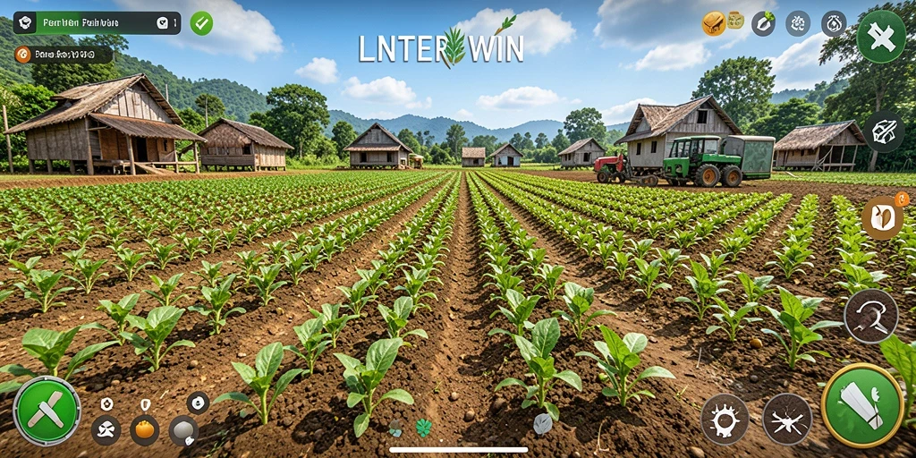 Screenshot LNTERWIN menampilkan aktivitas bertani yang seru dan interaktif.